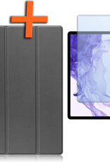 Nomfy Samsung Galaxy Tab S9 Plus Hoesje Case Met Uitsparing Voor S Pen Met Screenprotector - Samsung Tab S9 Plus Hoes Cover  - Grijs
