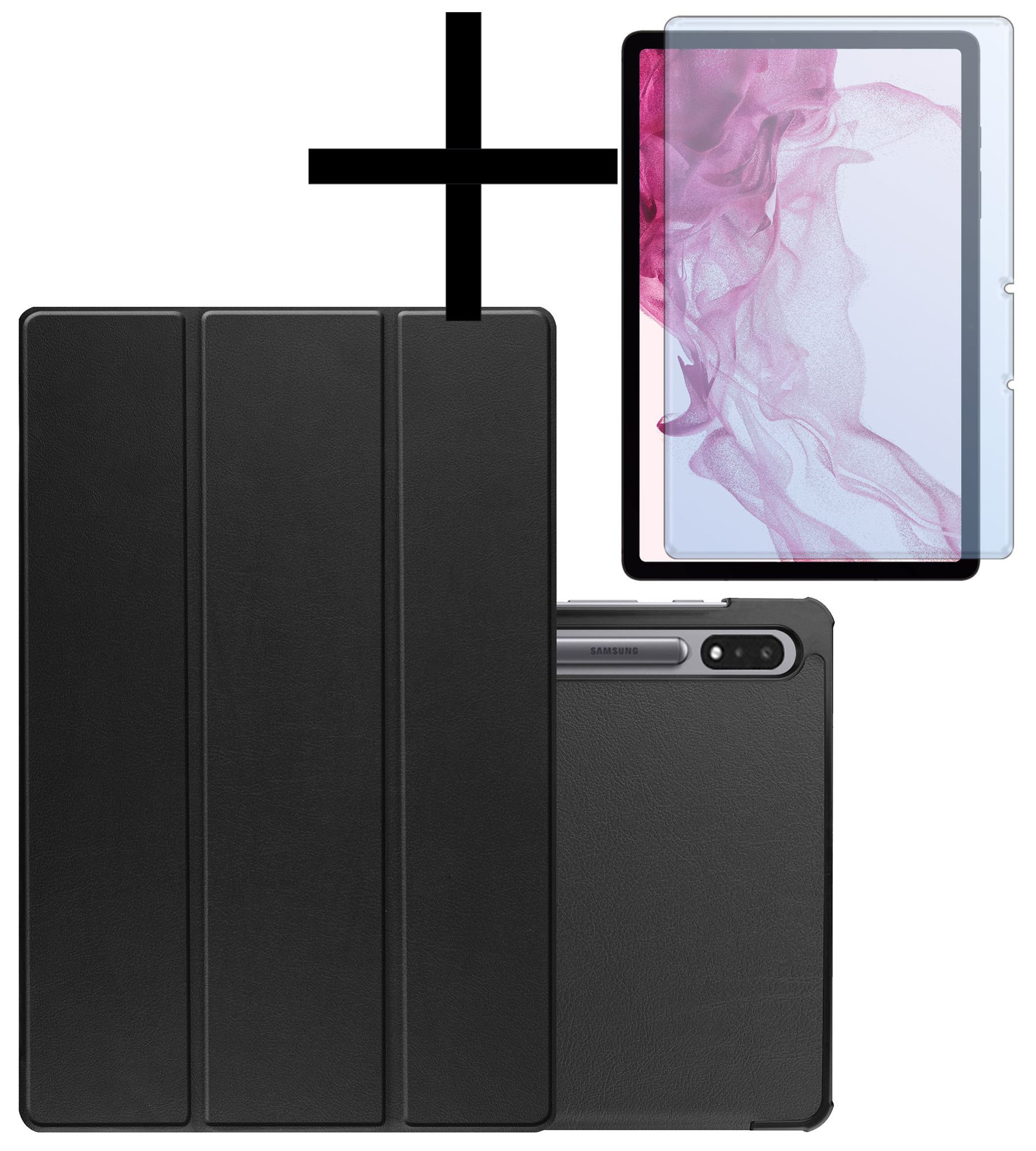 NoXx Samsung Galaxy Tab S9 Hoesje Case Hard Cover Met S Pen Uitsparing Hoes Bookcase Met Screenprotector - Zwart