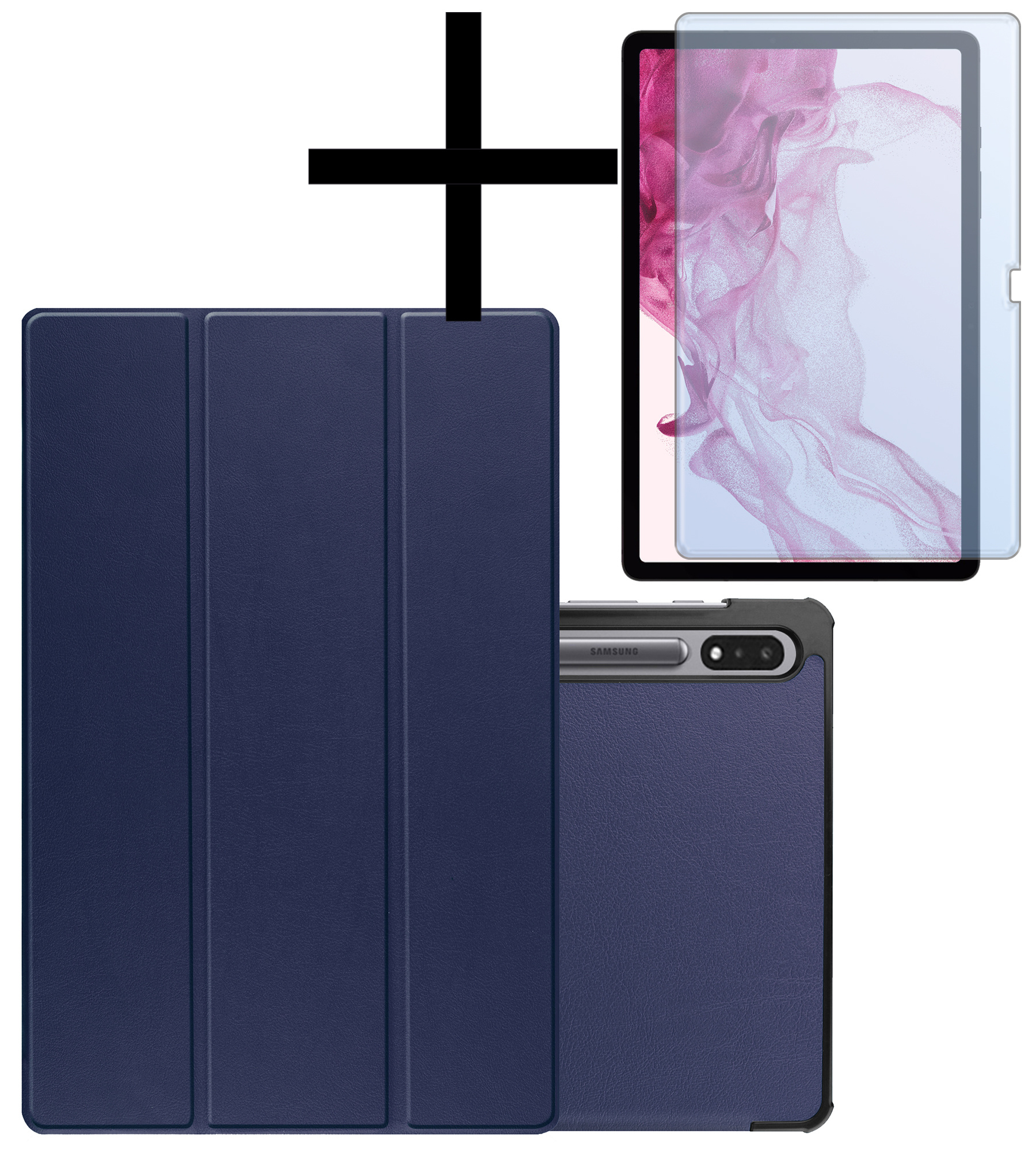 NoXx Samsung Galaxy Tab S9 Plus Hoesje Case Hard Cover Met S Pen Uitsparing Hoes Bookcase Met Screenprotector - Donker Blauw