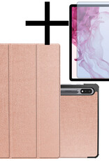 NoXx Samsung Galaxy Tab S9 Plus Hoesje Case Hard Cover Met S Pen Uitsparing Hoes Bookcase Met Screenprotector - Rosé Goud