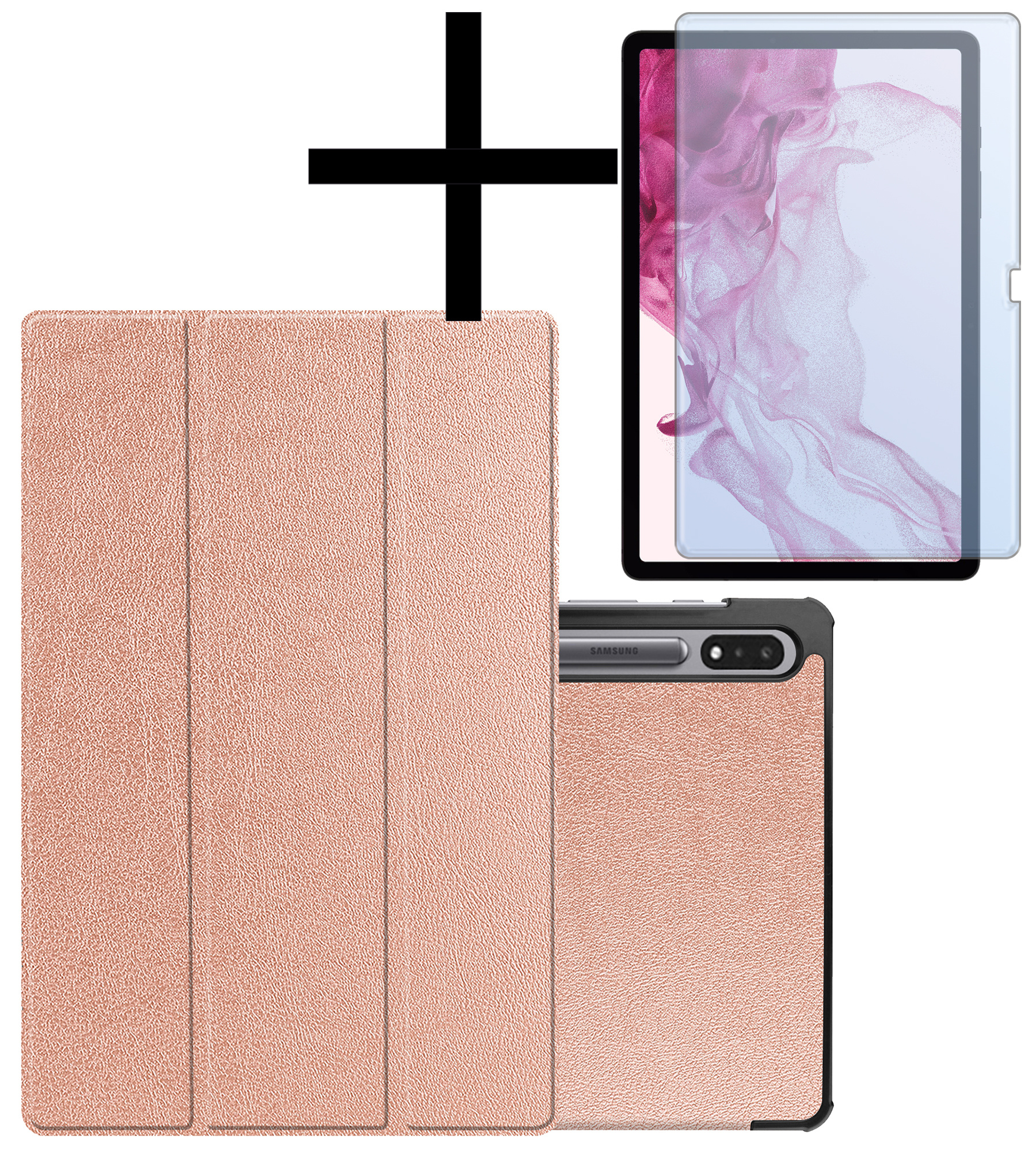 NoXx Samsung Galaxy Tab S9 Plus Hoesje Case Hard Cover Met S Pen Uitsparing Hoes Bookcase Met Screenprotector - Rosé Goud