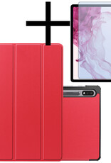 NoXx Samsung Galaxy Tab S9 Plus Hoesje Case Hard Cover Met S Pen Uitsparing Hoes Bookcase Met Screenprotector - Rood