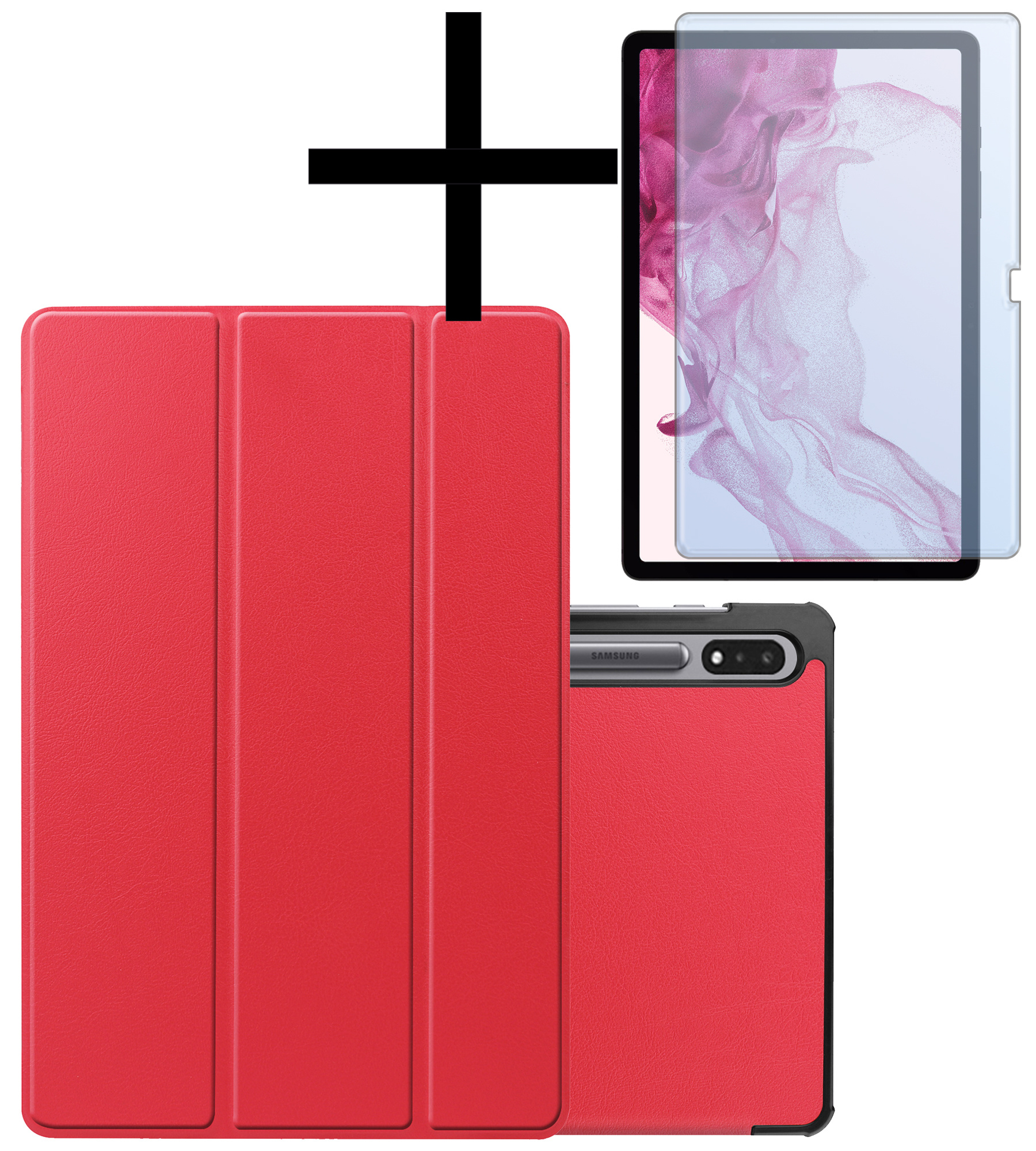 NoXx Samsung Galaxy Tab S9 Plus Hoesje Case Hard Cover Met S Pen Uitsparing Hoes Bookcase Met Screenprotector - Rood