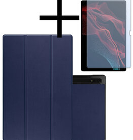 NoXx NoXx Samsung Galaxy Tab S9 Ultra Hoesje Met Uitsparing S Pen Met Screenprotector - Donkerblauw