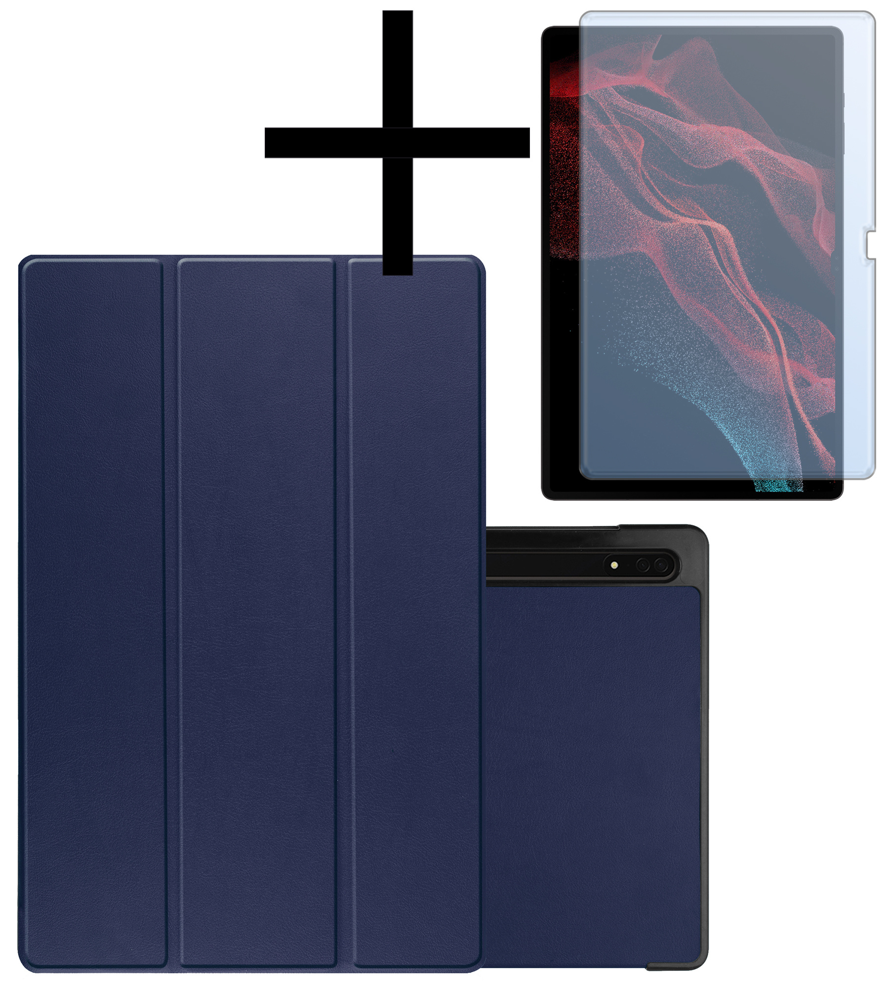 NoXx Samsung Galaxy Tab S9 Ultra Hoesje Case Hard Cover Met S Pen Uitsparing Hoes Bookcase Met Screenprotector - Donker Blauw