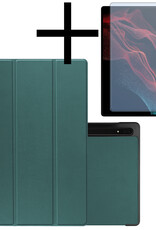NoXx Samsung Galaxy Tab S9 Ultra Hoesje Case Hard Cover Met S Pen Uitsparing Hoes Bookcase Met Screenprotector - Donkergroen