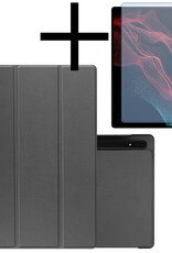 NoXx Samsung Galaxy Tab S9 Ultra Hoesje Case Hard Cover Met S Pen Uitsparing Hoes Bookcase Met Screenprotector - Grijs