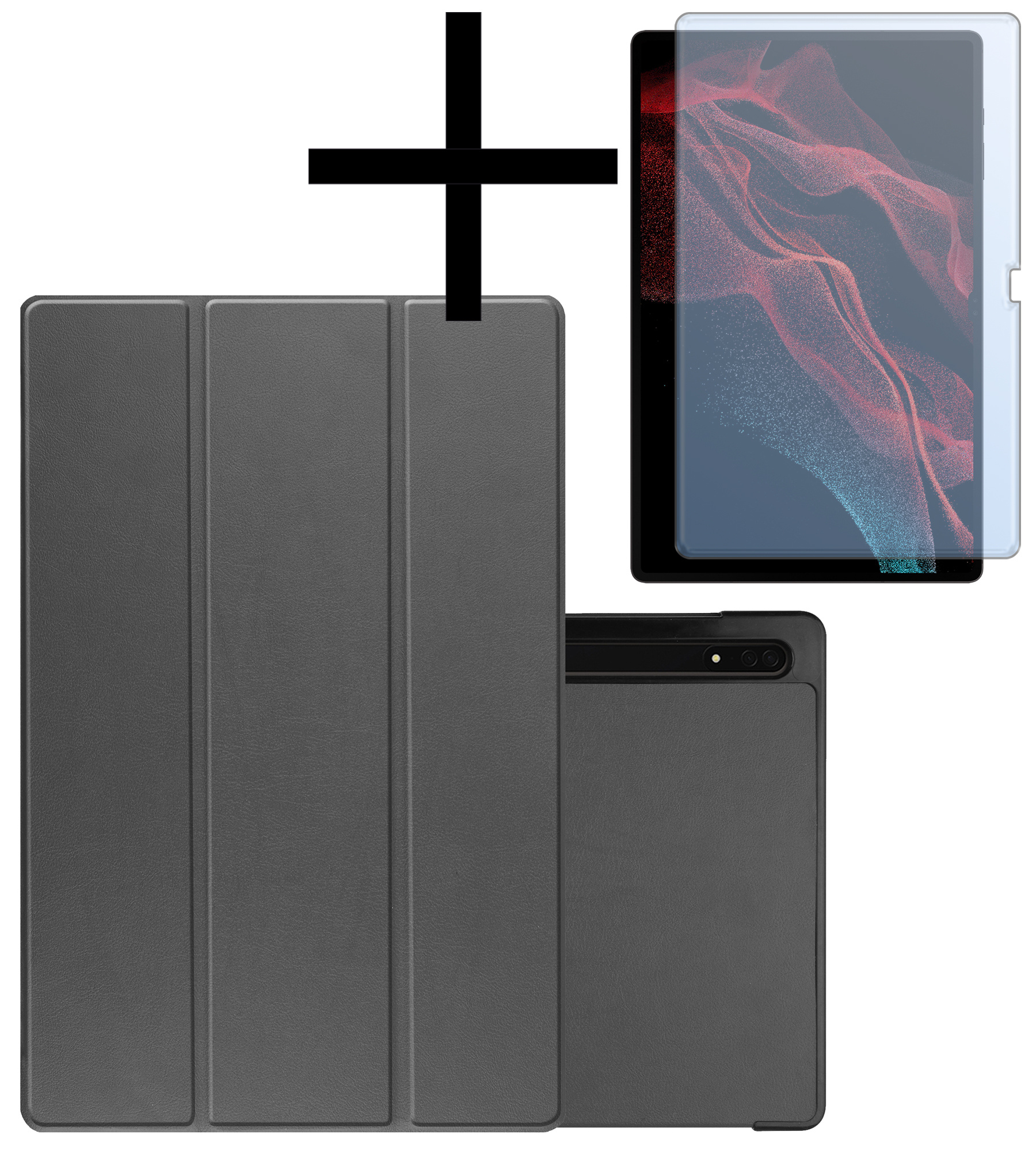 NoXx Samsung Galaxy Tab S9 Ultra Hoesje Case Hard Cover Met S Pen Uitsparing Hoes Bookcase Met Screenprotector - Grijs