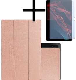 NoXx NoXx Samsung Galaxy Tab S9 Ultra Hoesje Met Uitsparing S Pen Met Screenprotector - Rose Goud