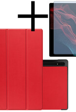 NoXx Samsung Galaxy Tab S9 Ultra Hoesje Case Hard Cover Met S Pen Uitsparing Hoes Bookcase Met Screenprotector - Rood