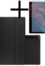 NoXx Samsung Galaxy Tab S9 Ultra Hoesje Case Hard Cover Met S Pen Uitsparing Hoes Bookcase Met Screenprotector - Zwart