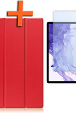Nomfy Samsung Galaxy Tab S9 Hoesje Case Met Uitsparing Voor S Pen Met Screenprotector - Samsung Tab S9 Hoes Cover  - Rood