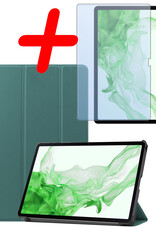 BASEY. Samsung Galaxy Tab S9 Plus Hoes Bookcase Met S Pen Uitsparing Met Screenprotector - Samsung Tab S9 Plus Hoesje Book Case Cover - 12,4 inch  - Donker Groen