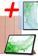 BASEY. Samsung Galaxy Tab S9 Plus Hoes Bookcase Met S Pen Uitsparing Met Screenprotector - Samsung Tab S9 Plus Hoesje Book Case Cover - 12,4 inch  - Rosé Goud