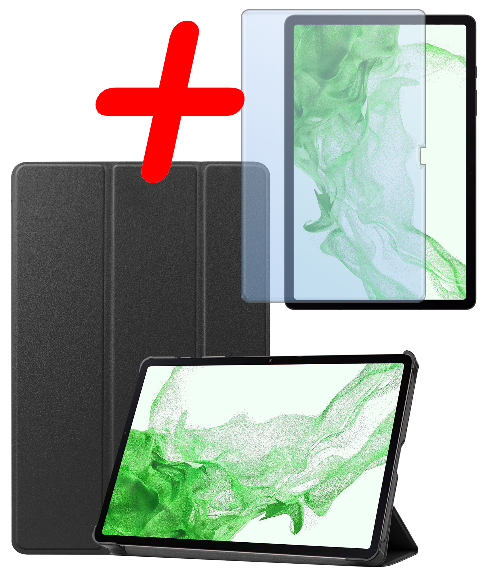 BASEY. Samsung Galaxy Tab S9 Plus Hoes Bookcase Met S Pen Uitsparing Met Screenprotector - Samsung Tab S9 Plus Hoesje Book Case Cover - 12,4 inch  - Zwart