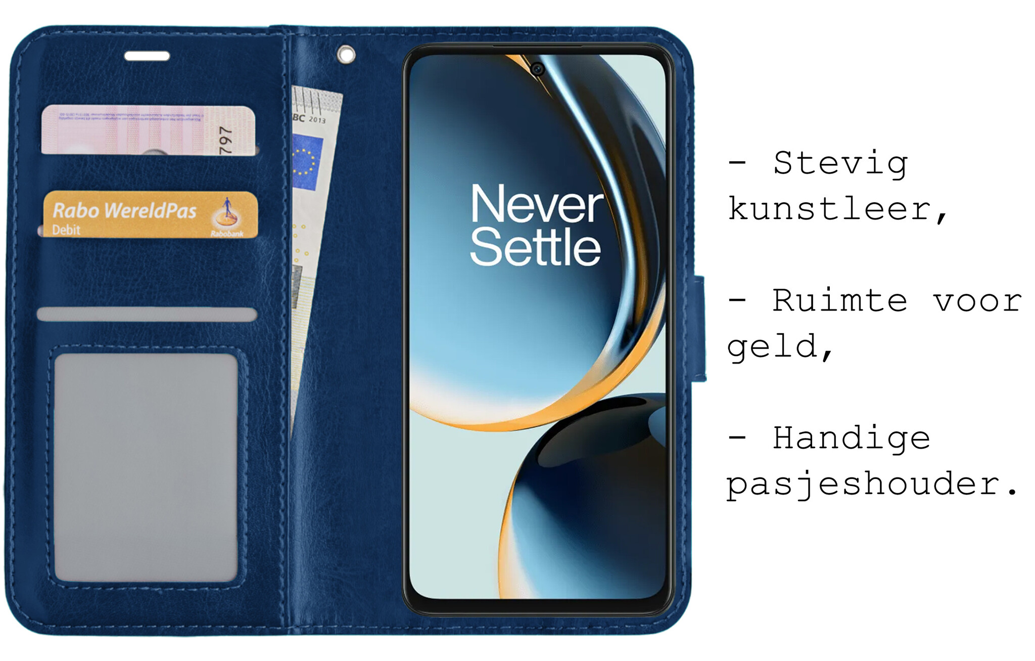 BASEY. Hoes Geschikt voor OnePlus Nord CE 3 Lite Hoesje Bookcase Hoes Flip Case Book Cover - Hoesje Geschikt voor OnePlus Nord CE 3 Lite Hoes Book Case Hoesje - Donkerblauw