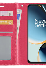 BASEY. Hoes Geschikt voor OnePlus Nord CE 3 Lite Hoesje Bookcase Hoes Flip Case Book Cover - Hoesje Geschikt voor OnePlus Nord CE 3 Lite Hoes Book Case Hoesje - Donkerroze
