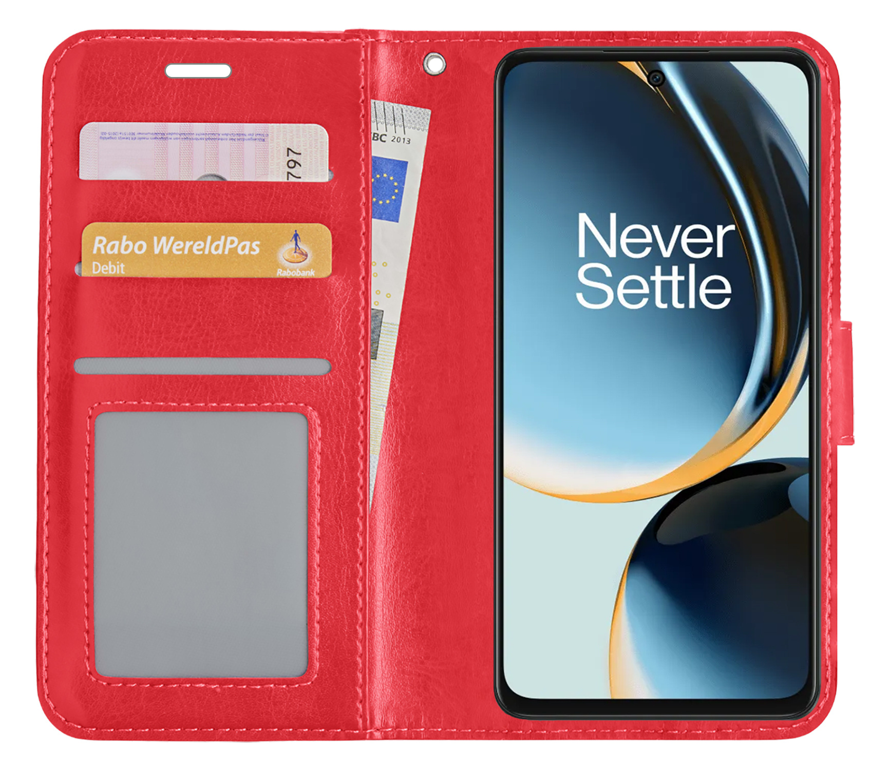 BASEY. Hoes Geschikt voor OnePlus Nord CE 3 Lite Hoesje Bookcase Hoes Flip Case Book Cover - Hoesje Geschikt voor OnePlus Nord CE 3 Lite Hoes Book Case Hoesje - Rood