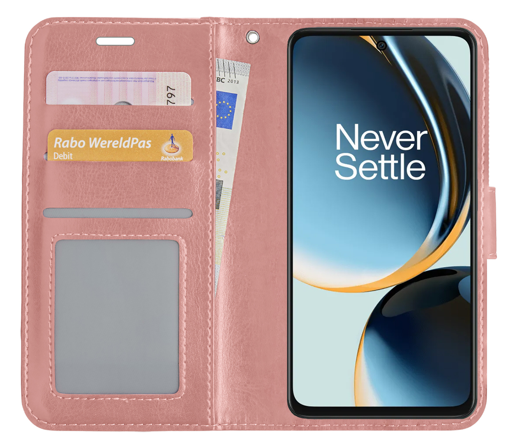 BASEY. Hoes Geschikt voor OnePlus Nord CE 3 Lite Hoesje Bookcase Hoes Flip Case Book Cover - Hoesje Geschikt voor OnePlus Nord CE 3 Lite Hoes Book Case Hoesje - Rosé goud