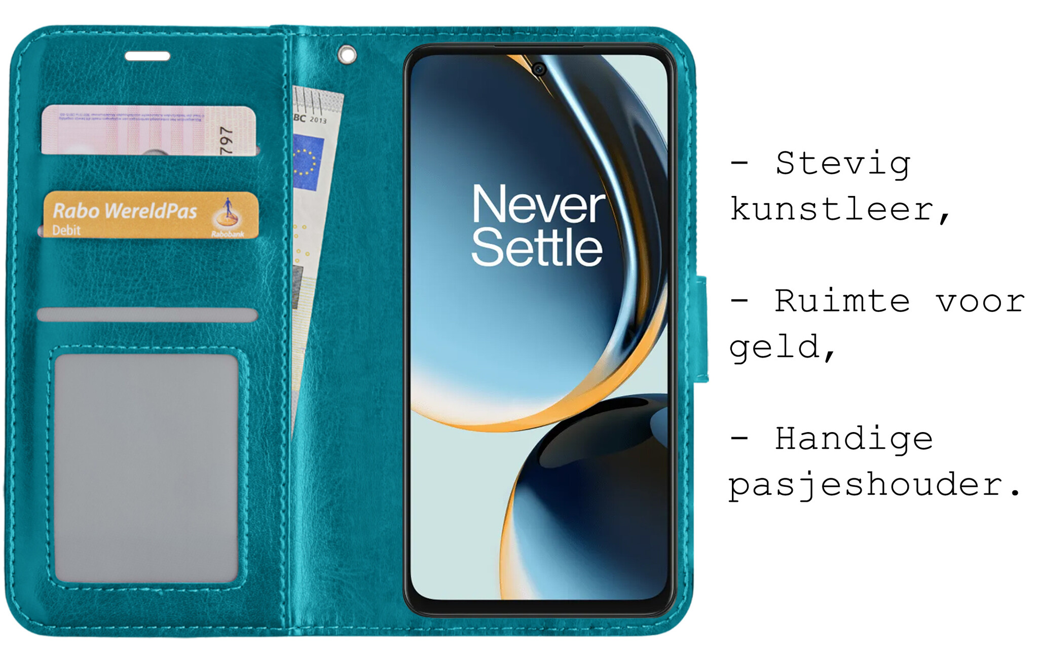 BASEY. Hoes Geschikt voor OnePlus Nord CE 3 Lite Hoesje Bookcase Hoes Flip Case Book Cover - Hoesje Geschikt voor OnePlus Nord CE 3 Lite Hoes Book Case Hoesje - Turquoise