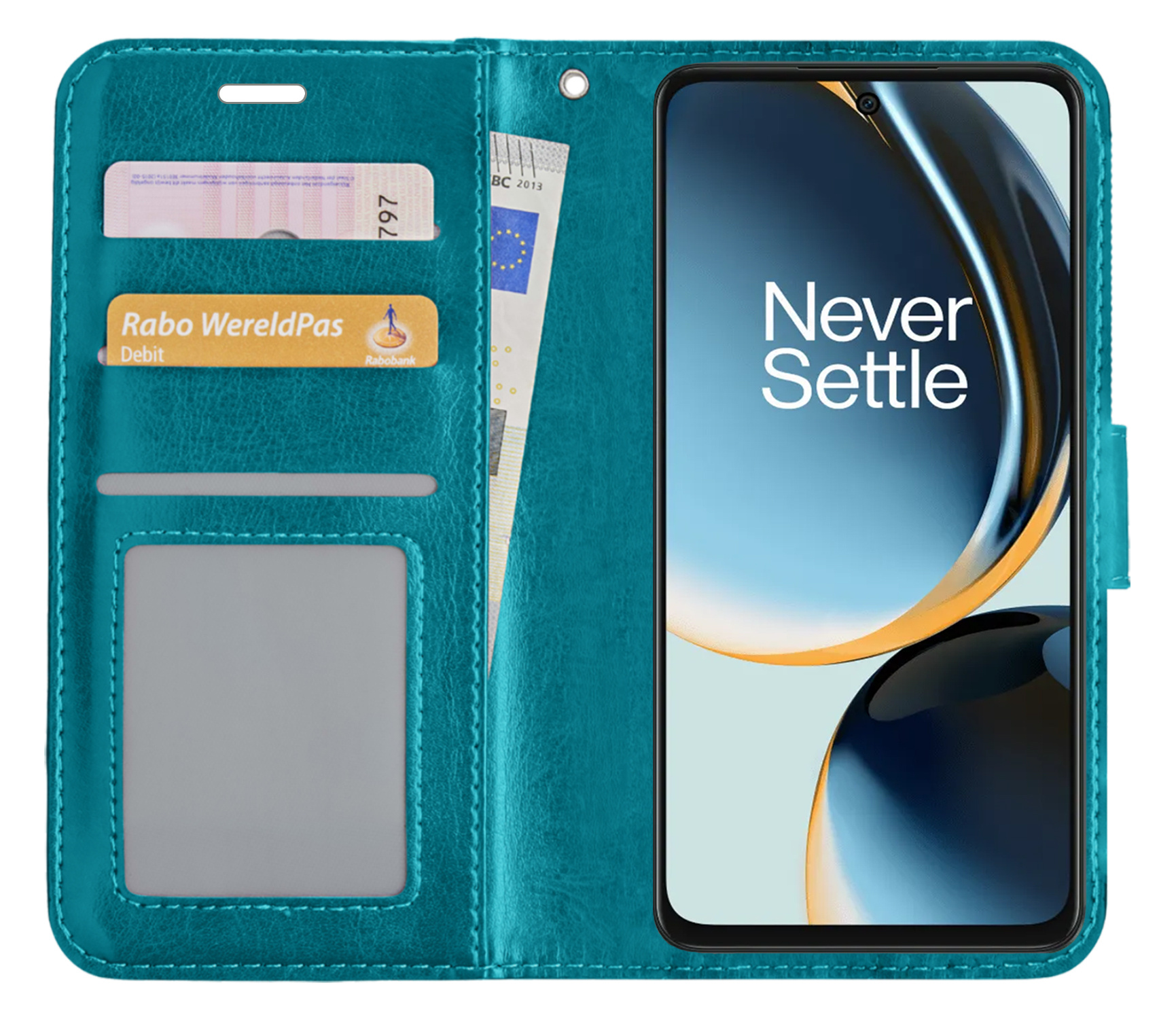 BASEY. Hoes Geschikt voor OnePlus Nord CE 3 Lite Hoesje Bookcase Hoes Flip Case Book Cover - Hoesje Geschikt voor OnePlus Nord CE 3 Lite Hoes Book Case Hoesje - Turquoise