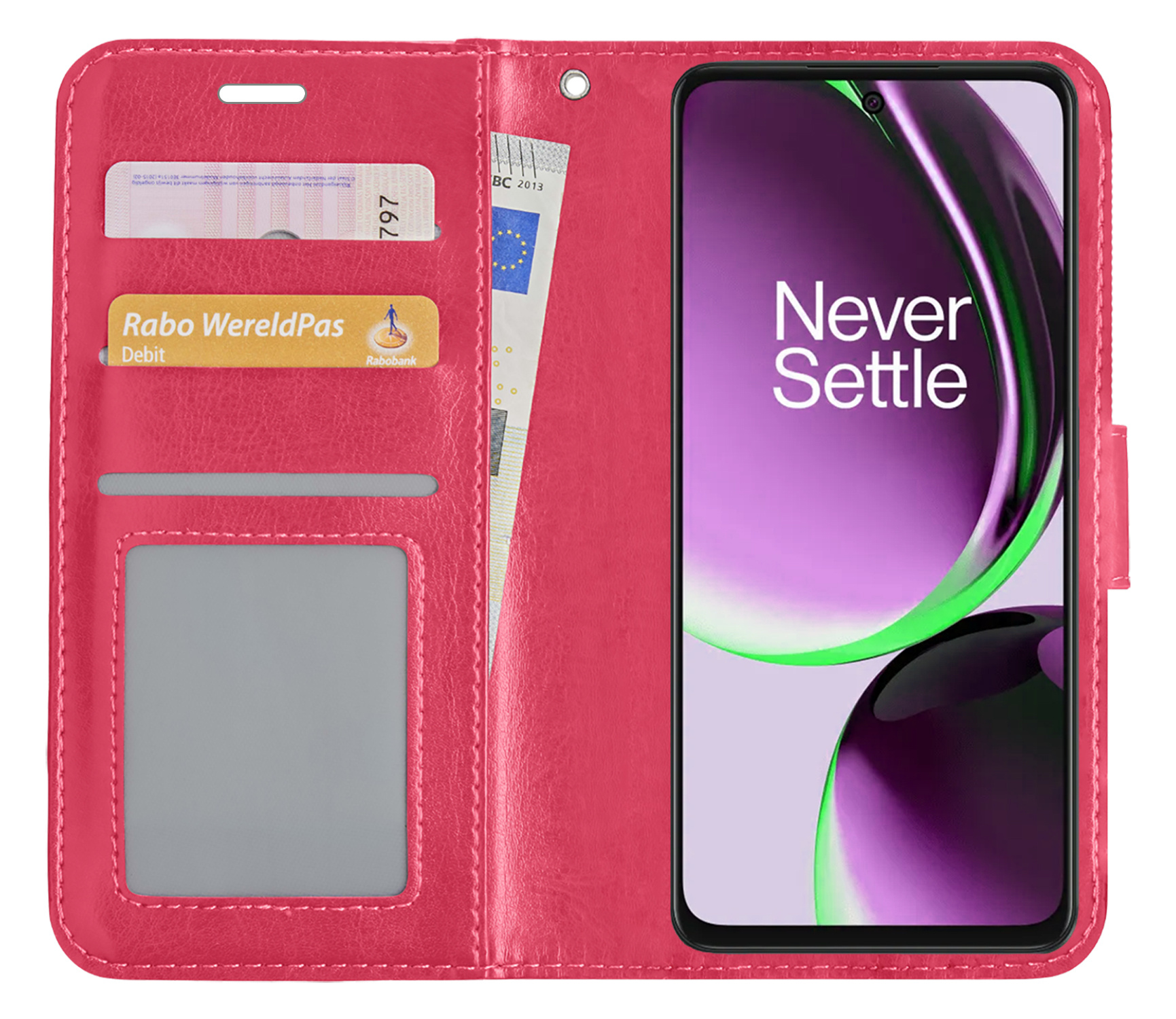 NoXx Hoes Geschikt voor OnePlus Nord CE 3 Lite Hoesje Book Case Hoes Flip Cover Wallet Bookcase - Donkerroze