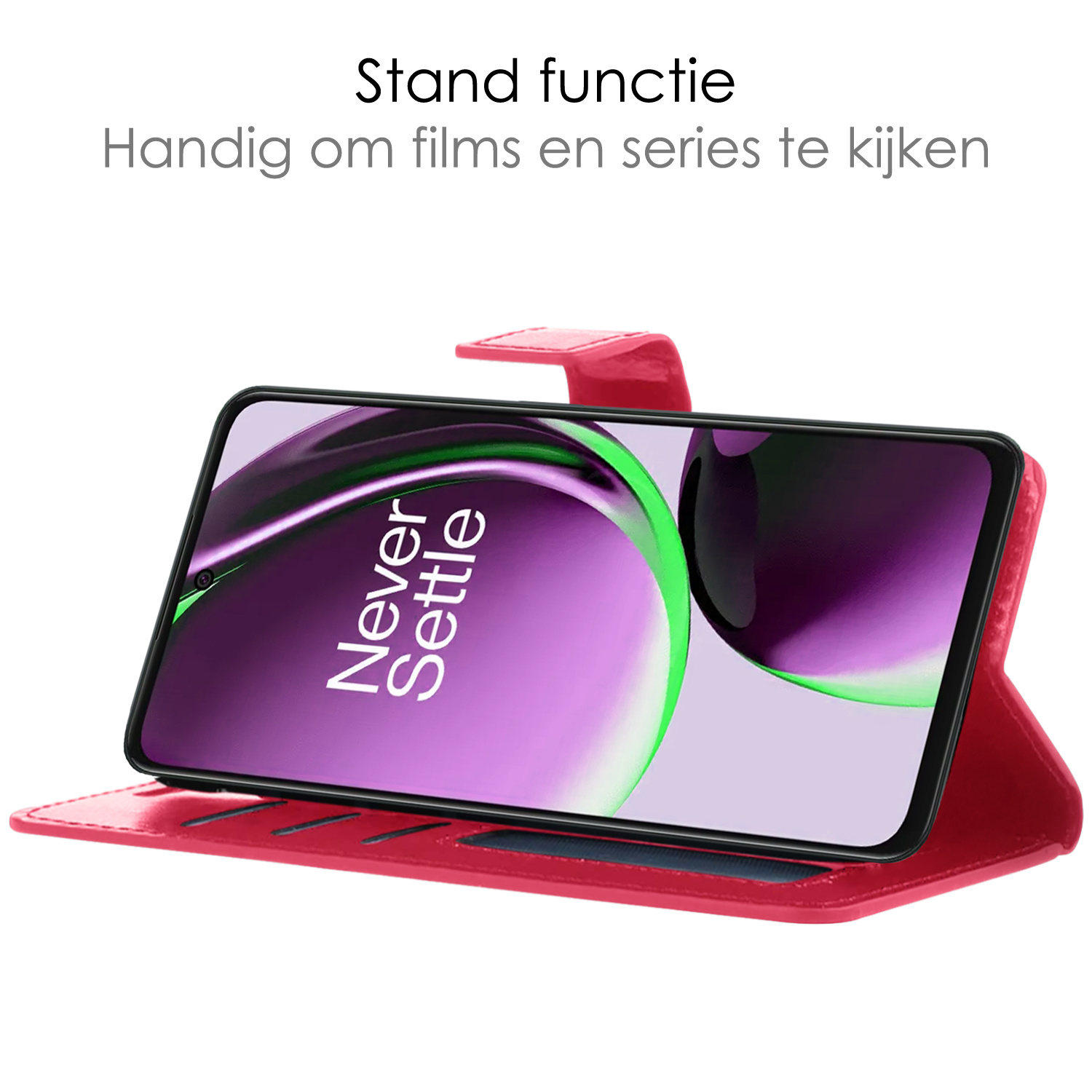 NoXx Hoes Geschikt voor OnePlus Nord CE 3 Lite Hoesje Book Case Hoes Flip Cover Wallet Bookcase - Donkerroze