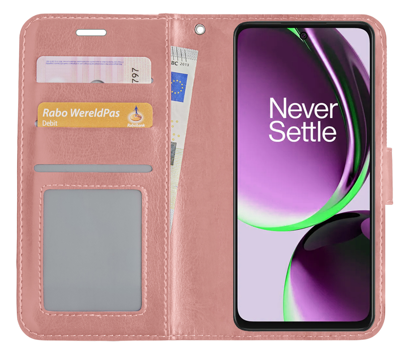 NoXx Hoes Geschikt voor OnePlus Nord CE 3 Lite Hoesje Book Case Hoes Flip Cover Wallet Bookcase - Rosé goud