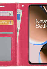 Nomfy Hoesje Geschikt voor OnePlus Nord CE 3 Lite Hoes Bookcase Flipcase Book Cover - Hoes Geschikt voor OnePlus Nord CE 3 Lite Hoesje Book Case - Donkerroze