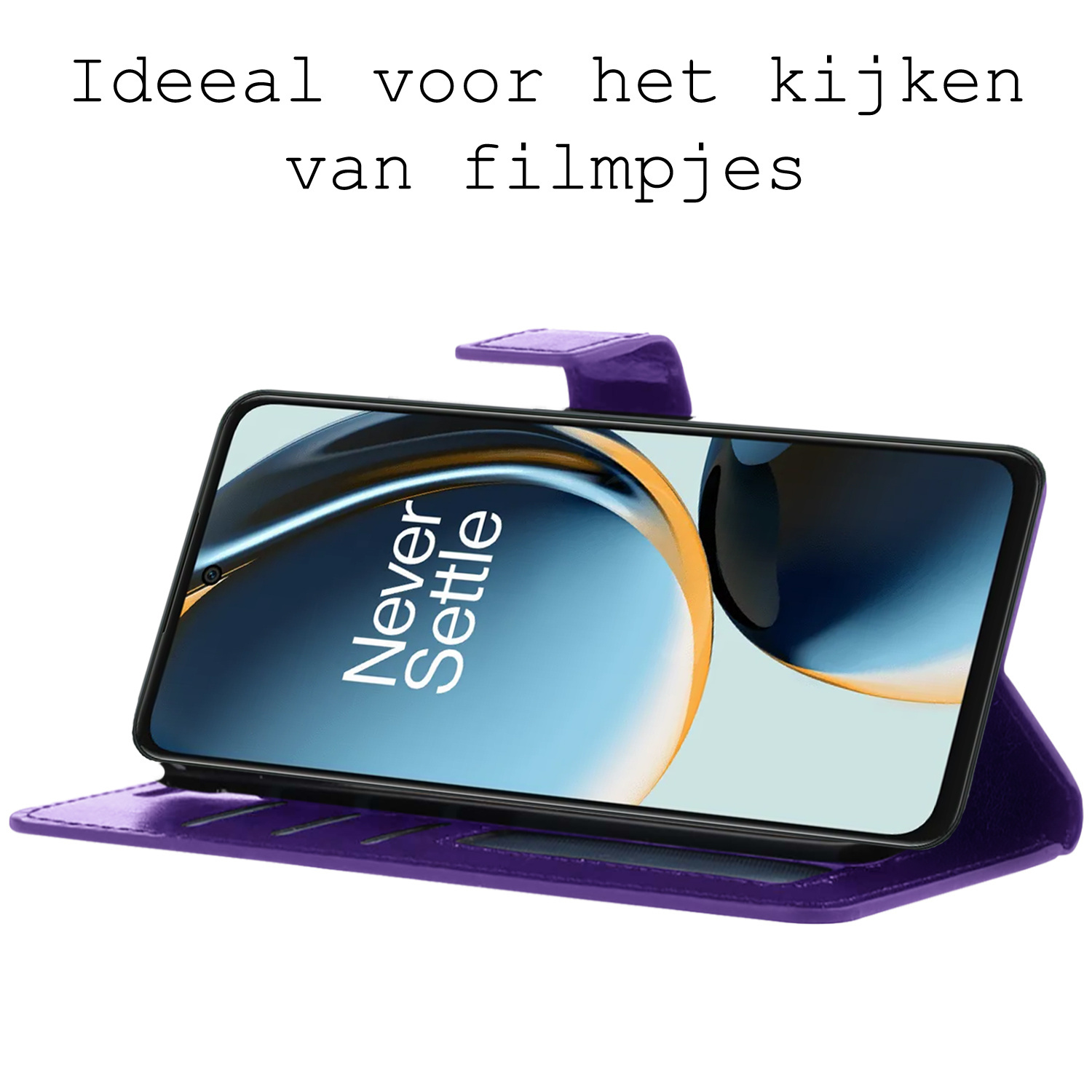 BASEY. Hoes Geschikt voor OnePlus Nord CE 3 Lite Hoesje Bookcase Hoes Flip Case Book Cover Met Screenprotector - Hoesje Geschikt voor OnePlus Nord CE 3 Lite Hoes Book Case Hoesje - Paars