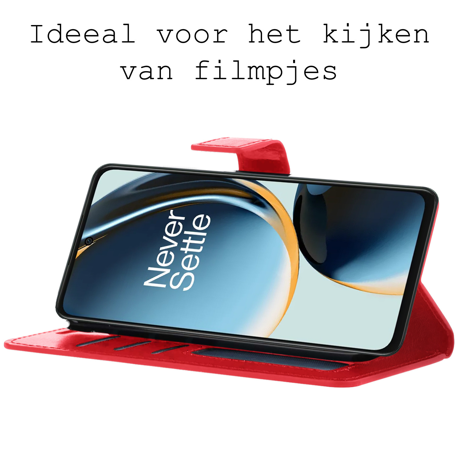 BASEY. Hoes Geschikt voor OnePlus Nord CE 3 Lite Hoesje Bookcase Hoes Flip Case Book Cover Met Screenprotector - Hoesje Geschikt voor OnePlus Nord CE 3 Lite Hoes Book Case Hoesje - Rood