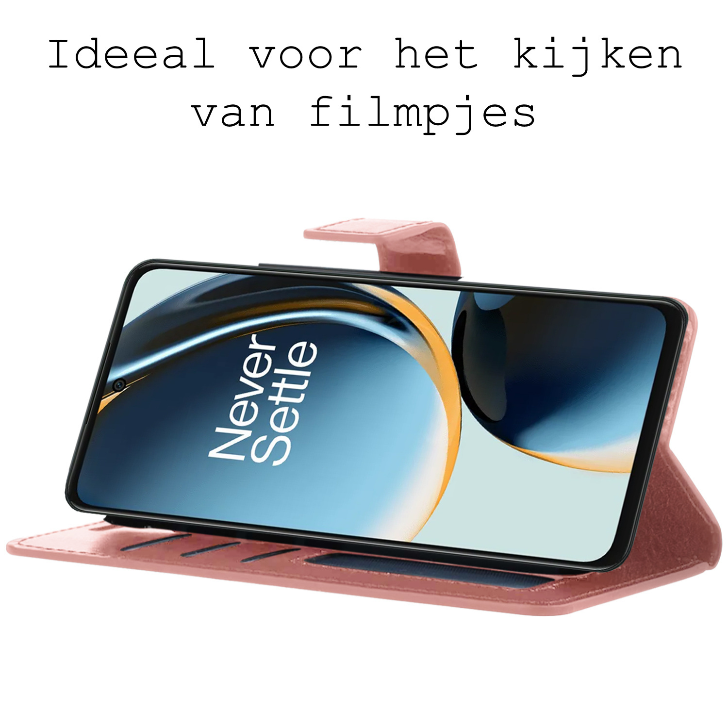 BASEY. Hoes Geschikt voor OnePlus Nord CE 3 Lite Hoesje Bookcase Hoes Flip Case Book Cover Met Screenprotector - Hoesje Geschikt voor OnePlus Nord CE 3 Lite Hoes Book Case Hoesje - Rosé goud
