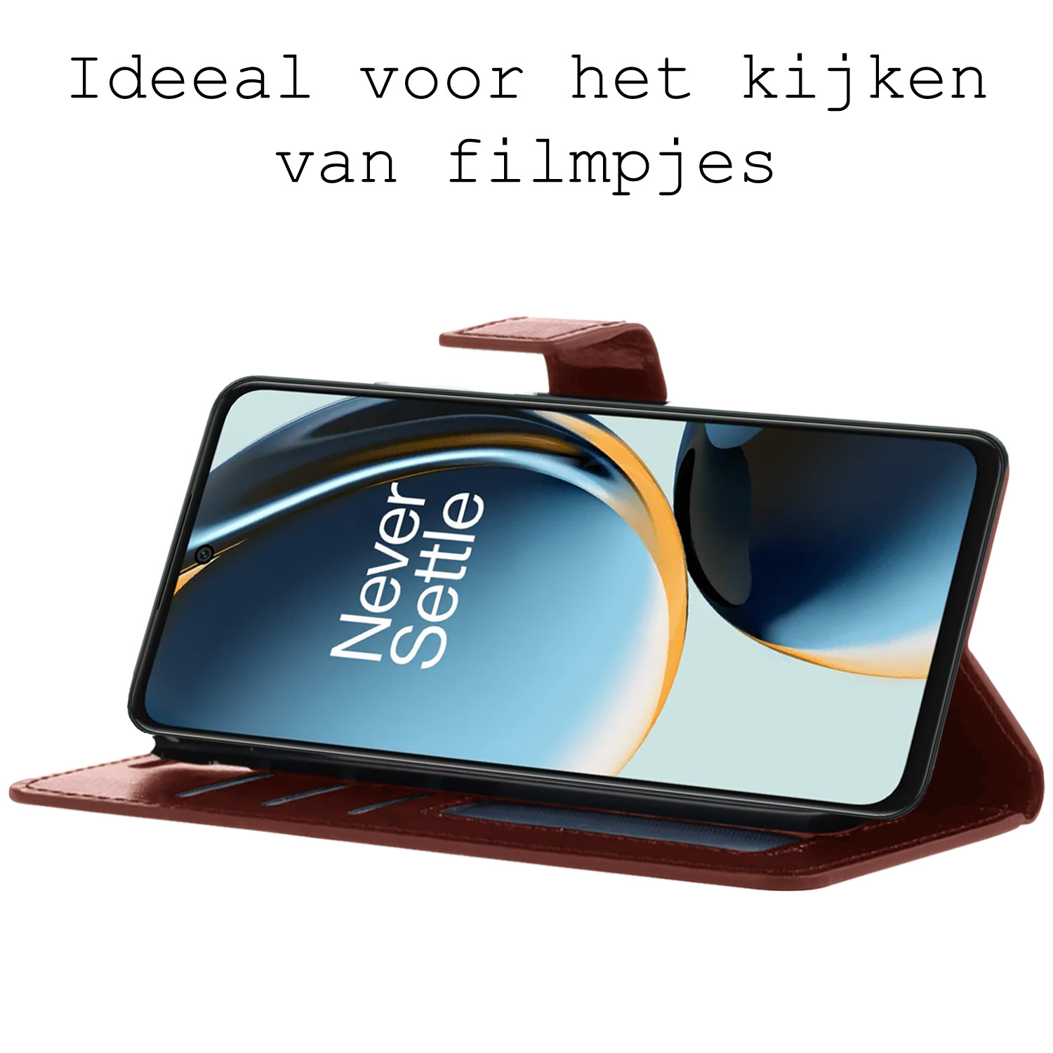 BASEY. Hoes Geschikt voor OnePlus Nord CE 3 Lite Hoesje Bookcase Hoes Flip Case Book Cover Met 2x Screenprotector - Hoesje Geschikt voor OnePlus Nord CE 3 Lite Hoes Book Case Hoesje - Bruin