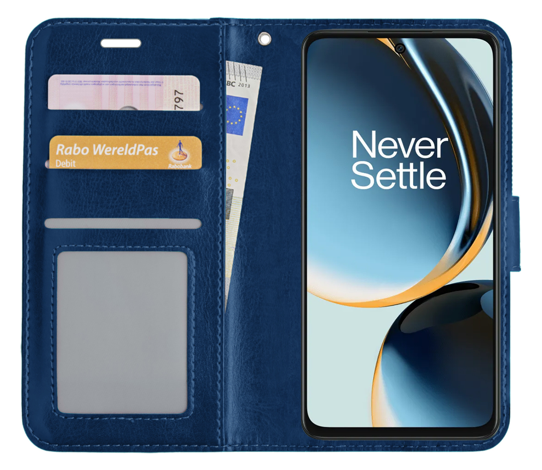 BASEY. Hoes Geschikt voor OnePlus Nord CE 3 Lite Hoesje Bookcase Hoes Flip Case Book Cover Met 2x Screenprotector - Hoesje Geschikt voor OnePlus Nord CE 3 Lite Hoes Book Case Hoesje - Donkerblauw