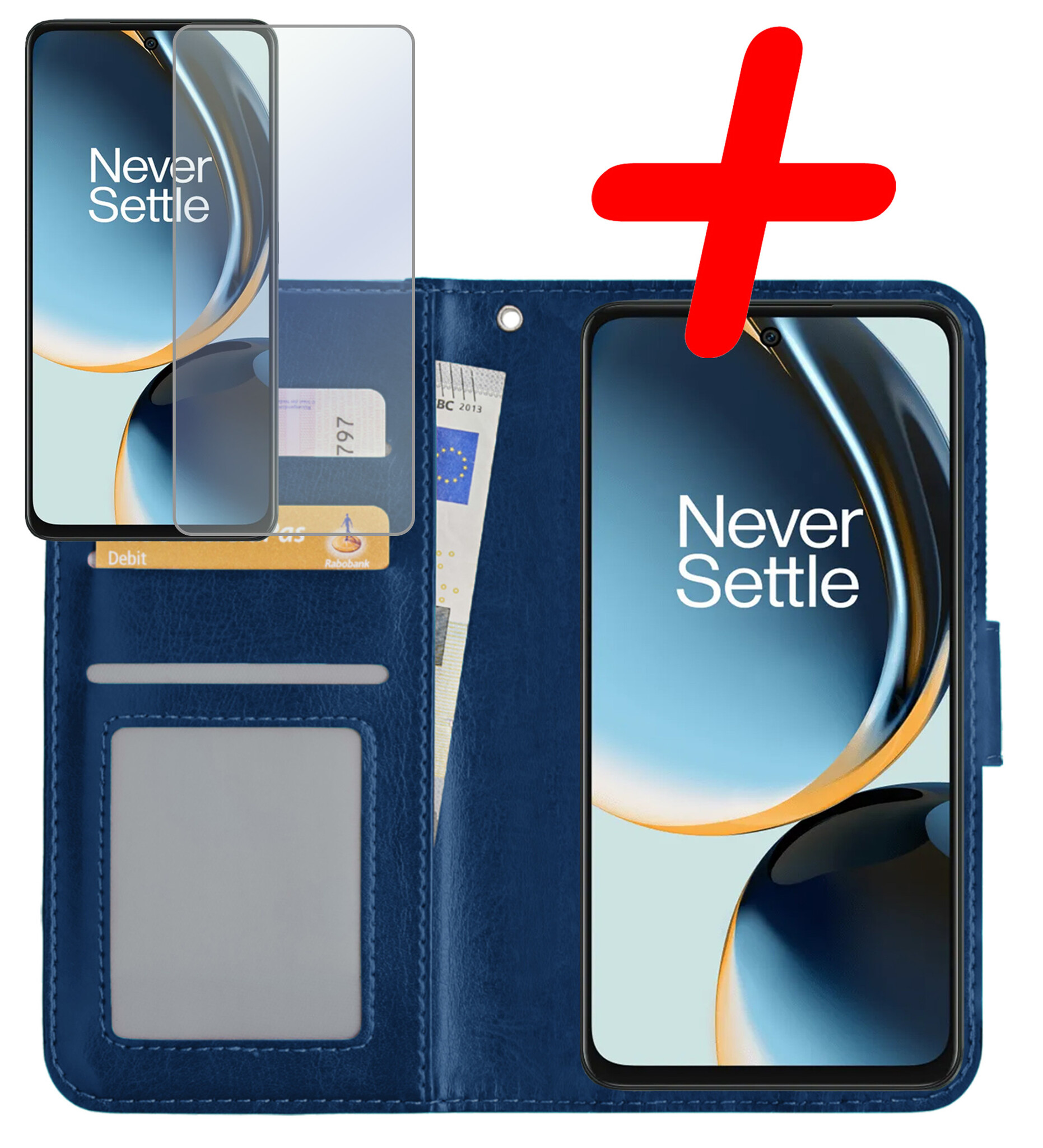 BASEY. Hoes Geschikt voor OnePlus Nord CE 3 Lite Hoesje Bookcase Hoes Flip Case Book Cover Met Screenprotector - Hoesje Geschikt voor OnePlus Nord CE 3 Lite Hoes Book Case Hoesje - Donkerblauw