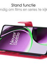 NoXx Hoes Geschikt voor OnePlus Nord CE 3 Lite Hoesje Book Case Hoes Flip Cover Wallet Bookcase Met 2x Screenprotector - Donkerroze