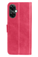 NoXx Hoes Geschikt voor OnePlus Nord CE 3 Lite Hoesje Book Case Hoes Flip Cover Wallet Bookcase Met 2x Screenprotector - Donkerroze
