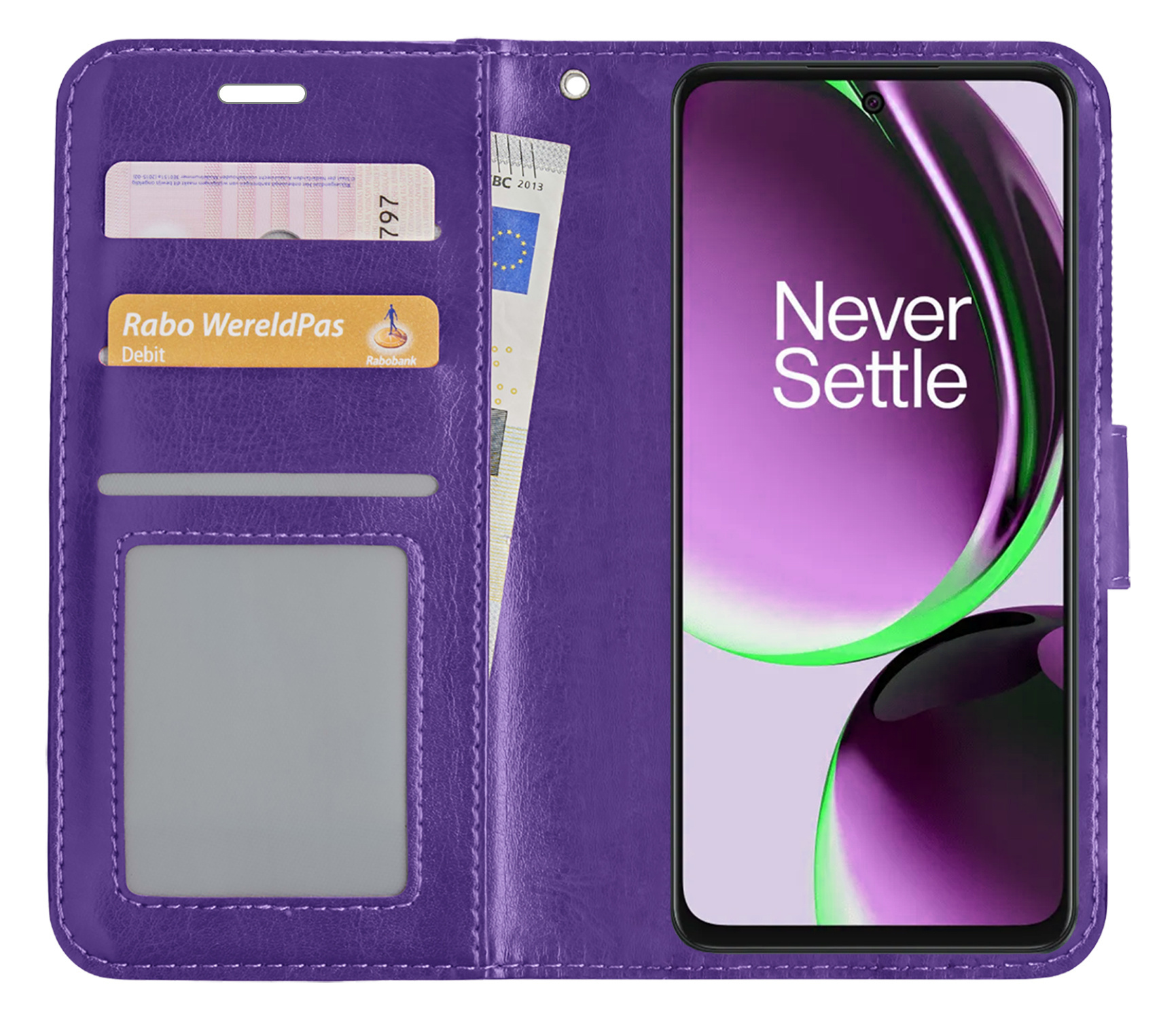 NoXx Hoes Geschikt voor OnePlus Nord CE 3 Lite Hoesje Book Case Hoes Flip Cover Wallet Bookcase Met 2x Screenprotector - Paars