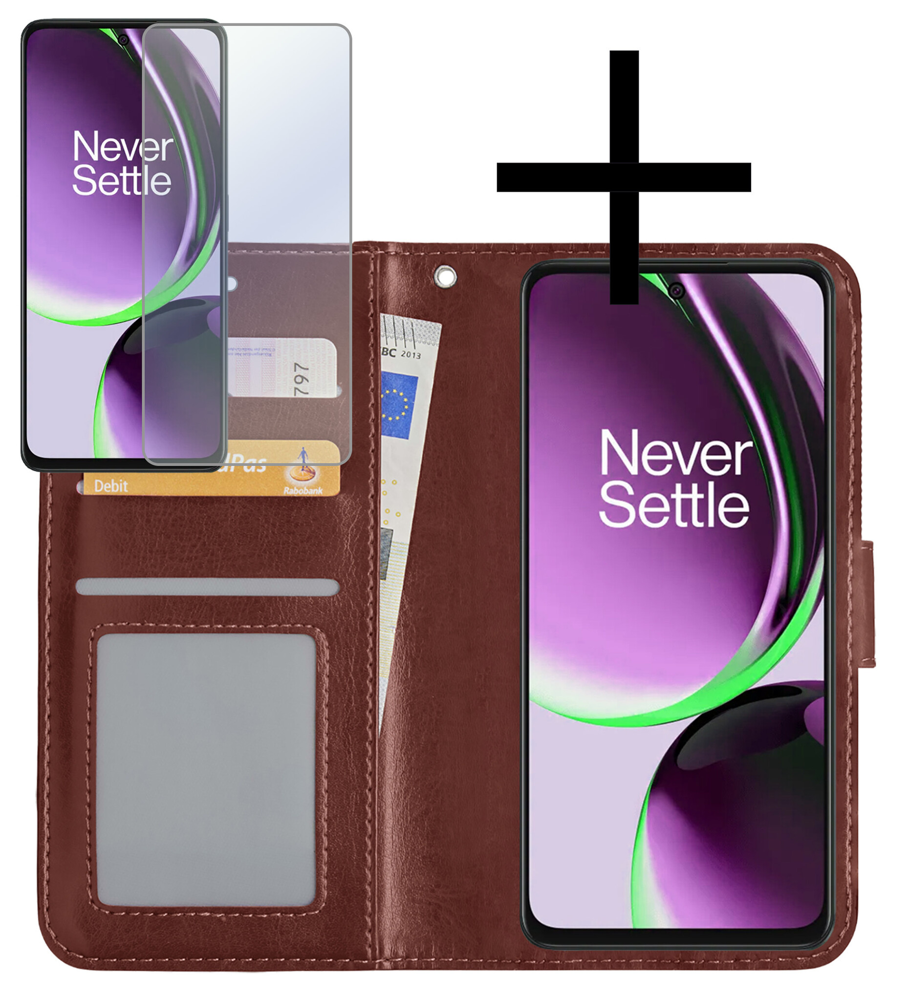 NoXx Hoes Geschikt voor OnePlus Nord CE 3 Lite Hoesje Book Case Hoes Flip Cover Wallet Bookcase Met Screenprotector - Bruin