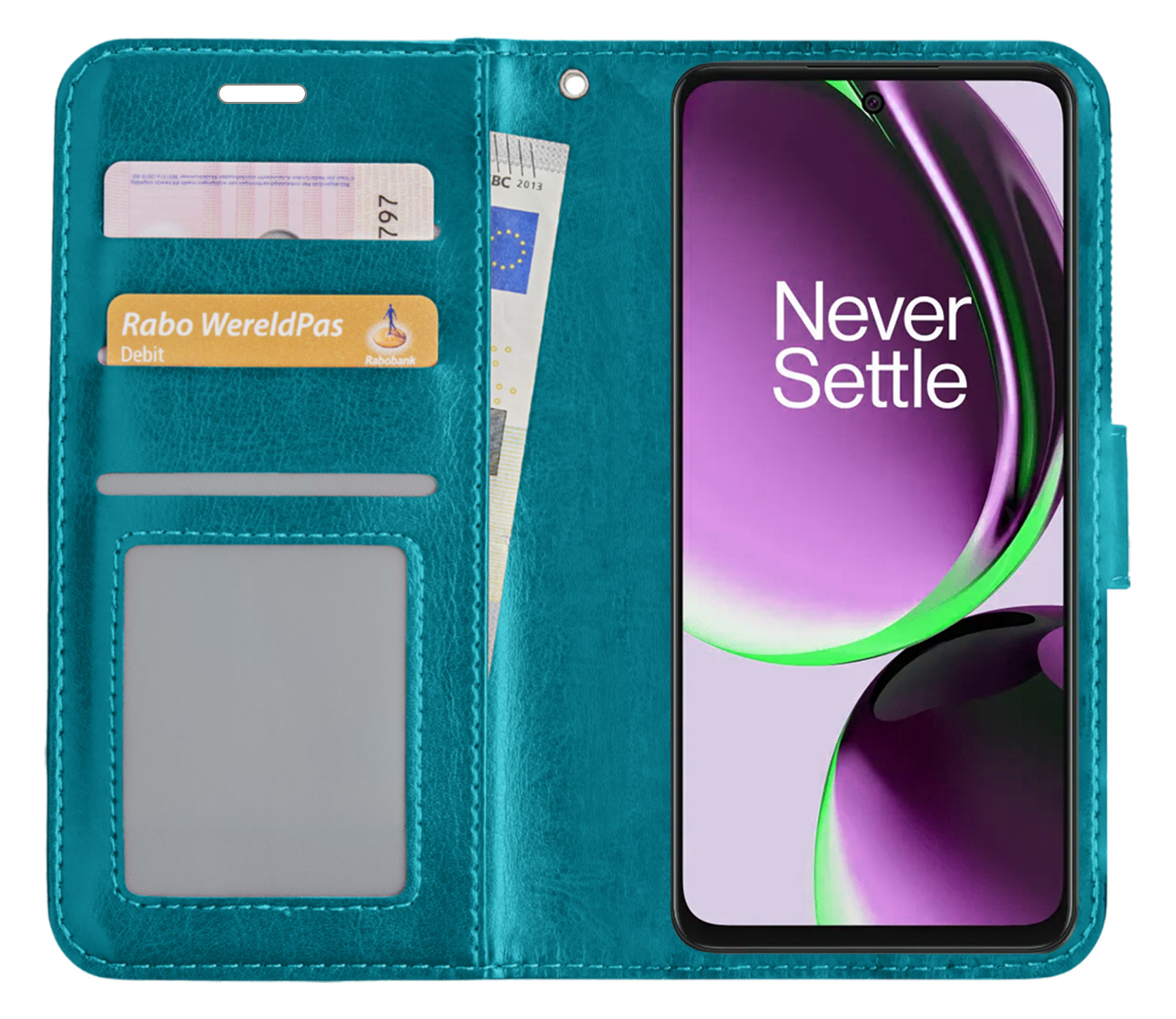 NoXx Hoes Geschikt voor OnePlus Nord CE 3 Lite Hoesje Book Case Hoes Flip Cover Wallet Bookcase Met 2x Screenprotector - Turquoise