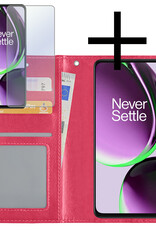 NoXx Hoes Geschikt voor OnePlus Nord CE 3 Lite Hoesje Book Case Hoes Flip Cover Wallet Bookcase Met Screenprotector - Donkerroze