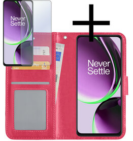 NoXx NoXx OnePlus Nord CE 3 Lite Hoesje Bookcase Donkerroze Met Screenprotector