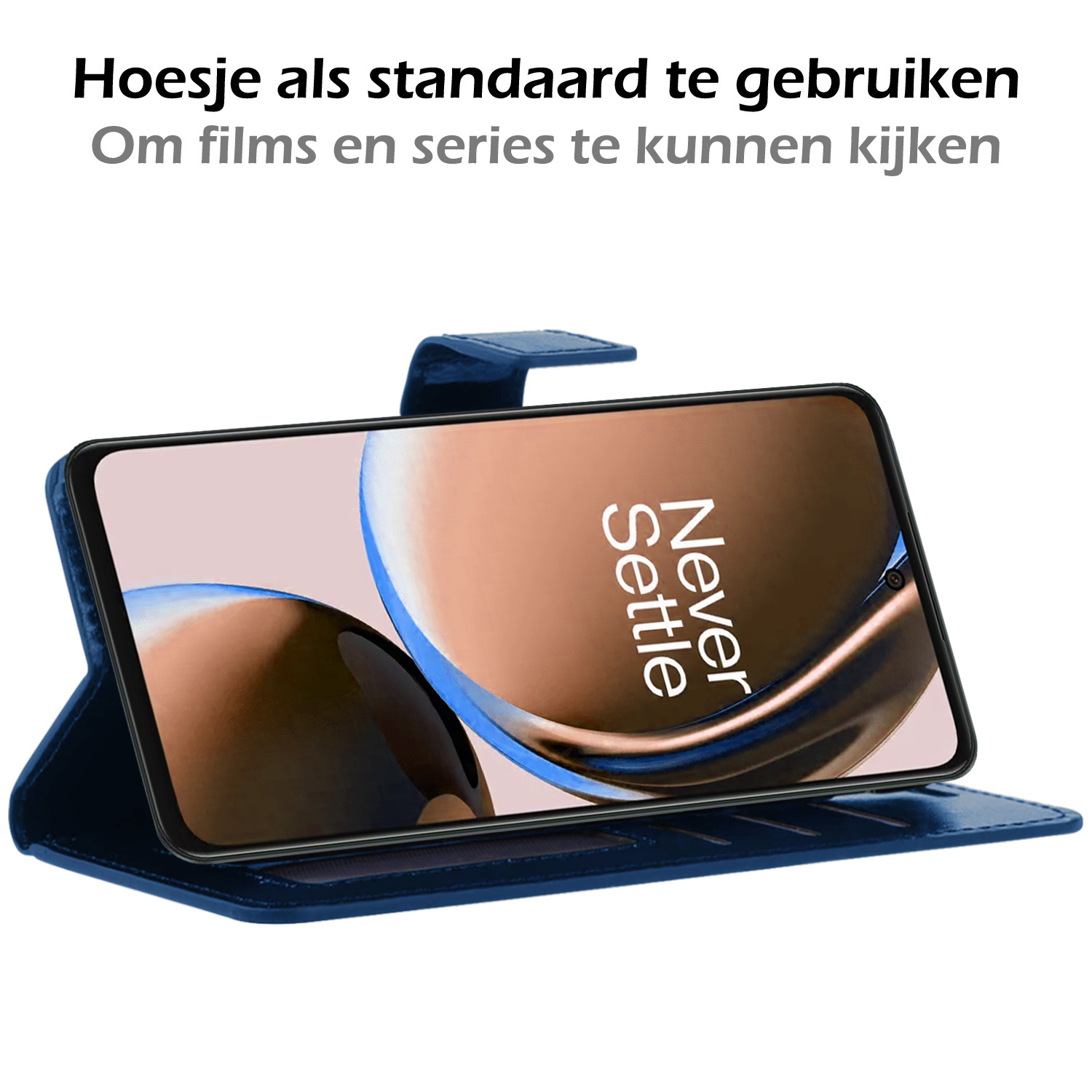 Nomfy Hoesje Geschikt voor OnePlus Nord CE 3 Lite Hoes Bookcase Flipcase Book Cover Met Screenprotector - Hoes Geschikt voor OnePlus Nord CE 3 Lite Hoesje Book Case - Donkerblauw
