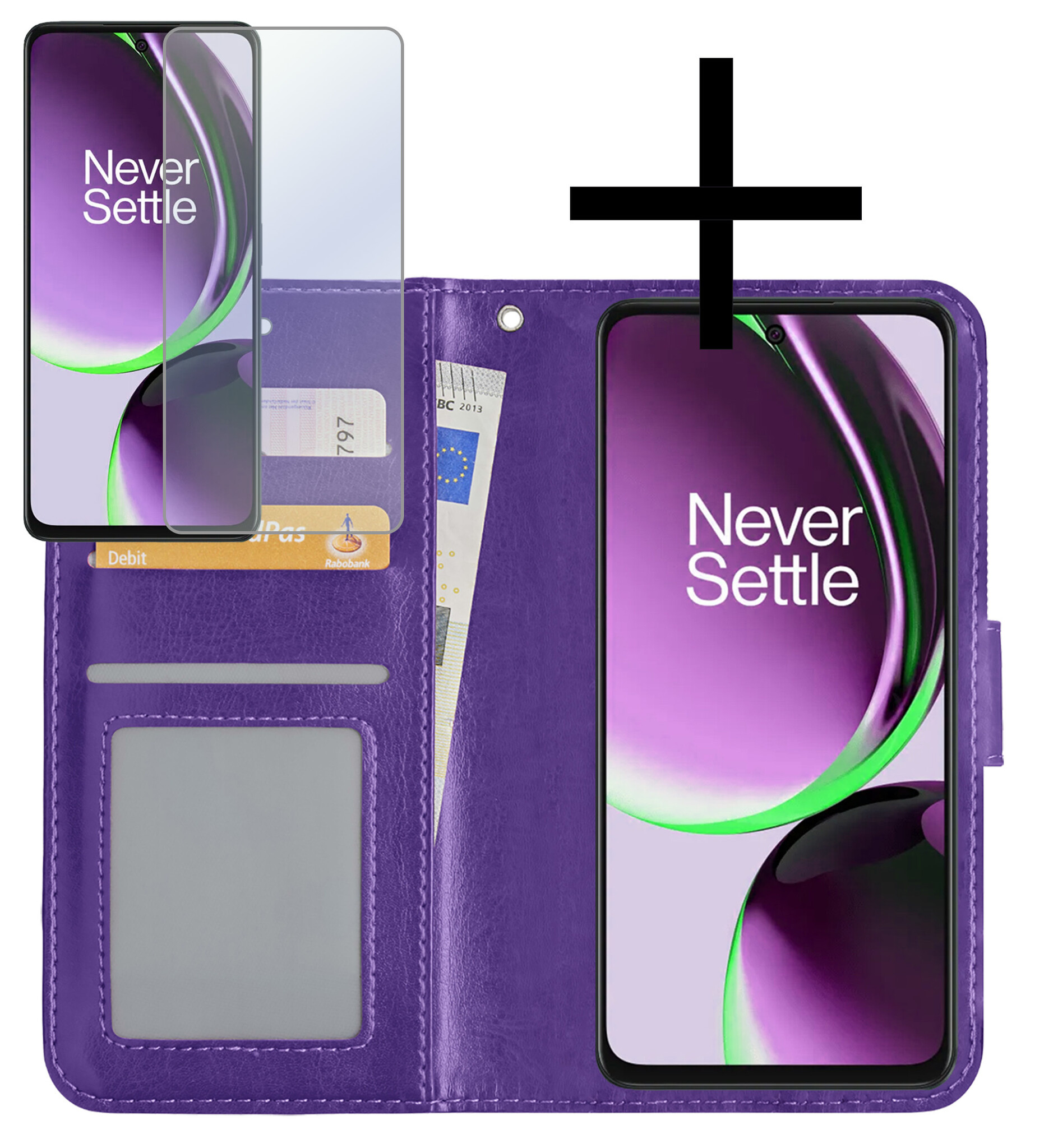 NoXx Hoes Geschikt voor OnePlus Nord CE 3 Lite Hoesje Book Case Hoes Flip Cover Wallet Bookcase Met Screenprotector - Paars