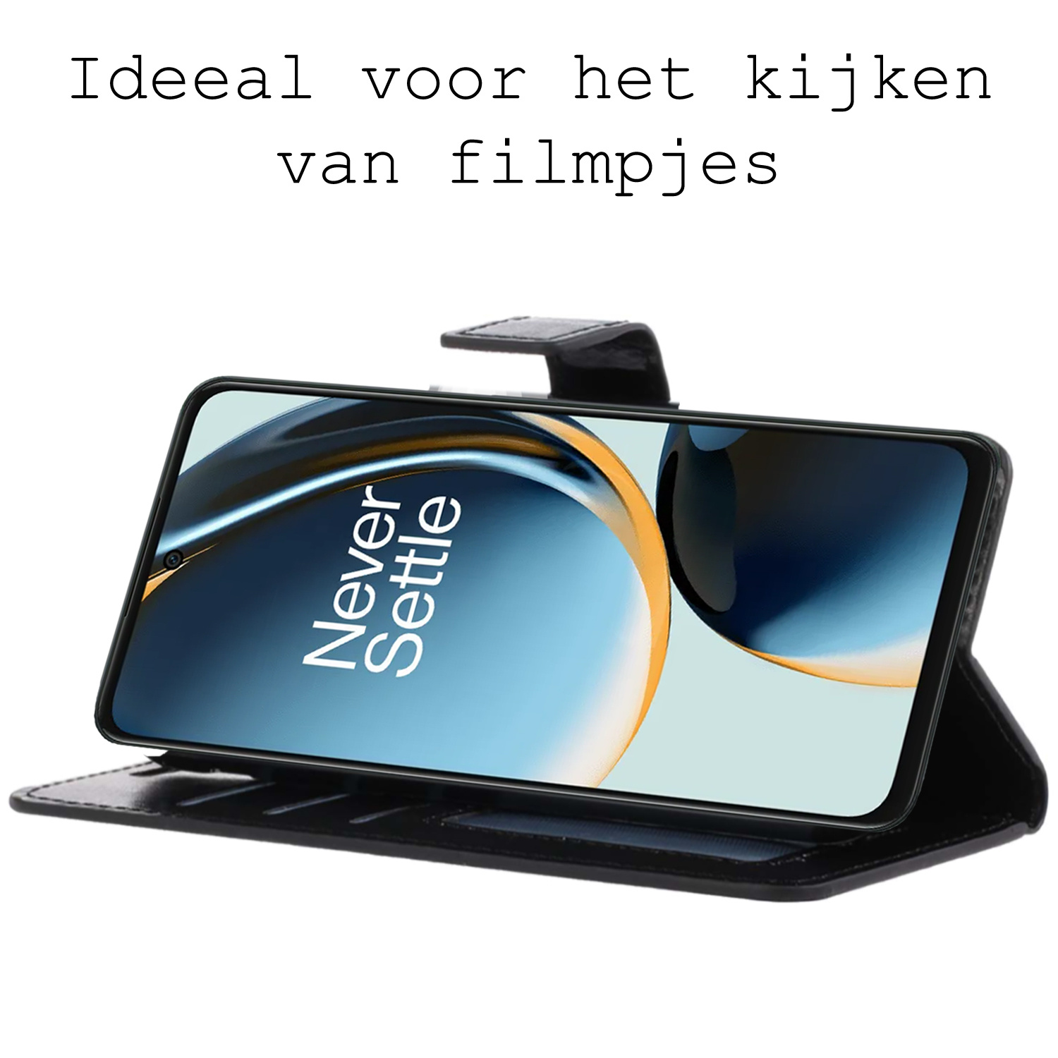 BASEY. Hoes Geschikt voor OnePlus Nord CE 3 Lite Hoesje Bookcase Hoes Flip Case Book Cover Met Screenprotector - Hoesje Geschikt voor OnePlus Nord CE 3 Lite Hoes Book Case Hoesje - Donkerblauw