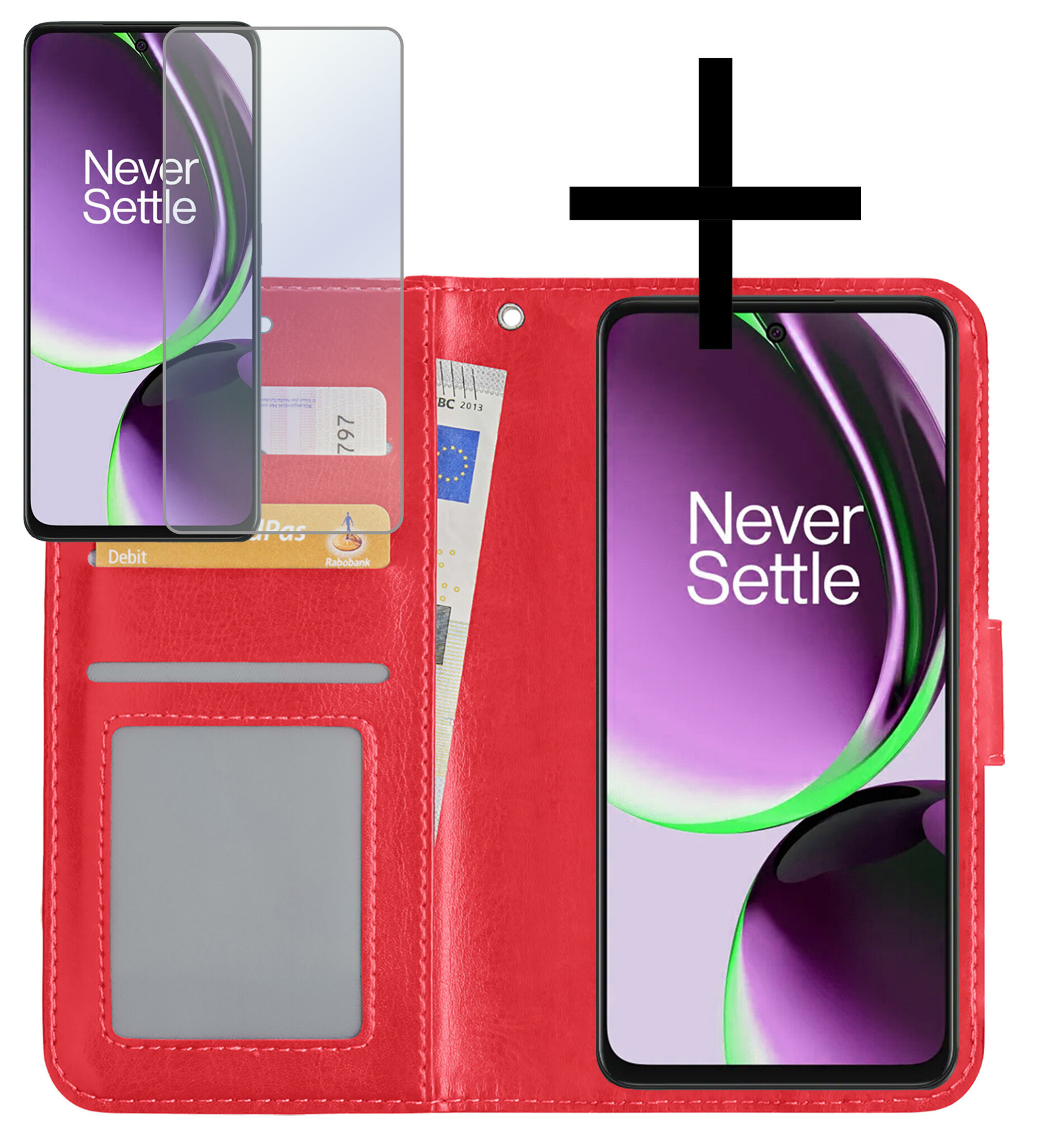 NoXx Hoes Geschikt voor OnePlus Nord CE 3 Lite Hoesje Book Case Hoes Flip Cover Wallet Bookcase Met Screenprotector - Rood