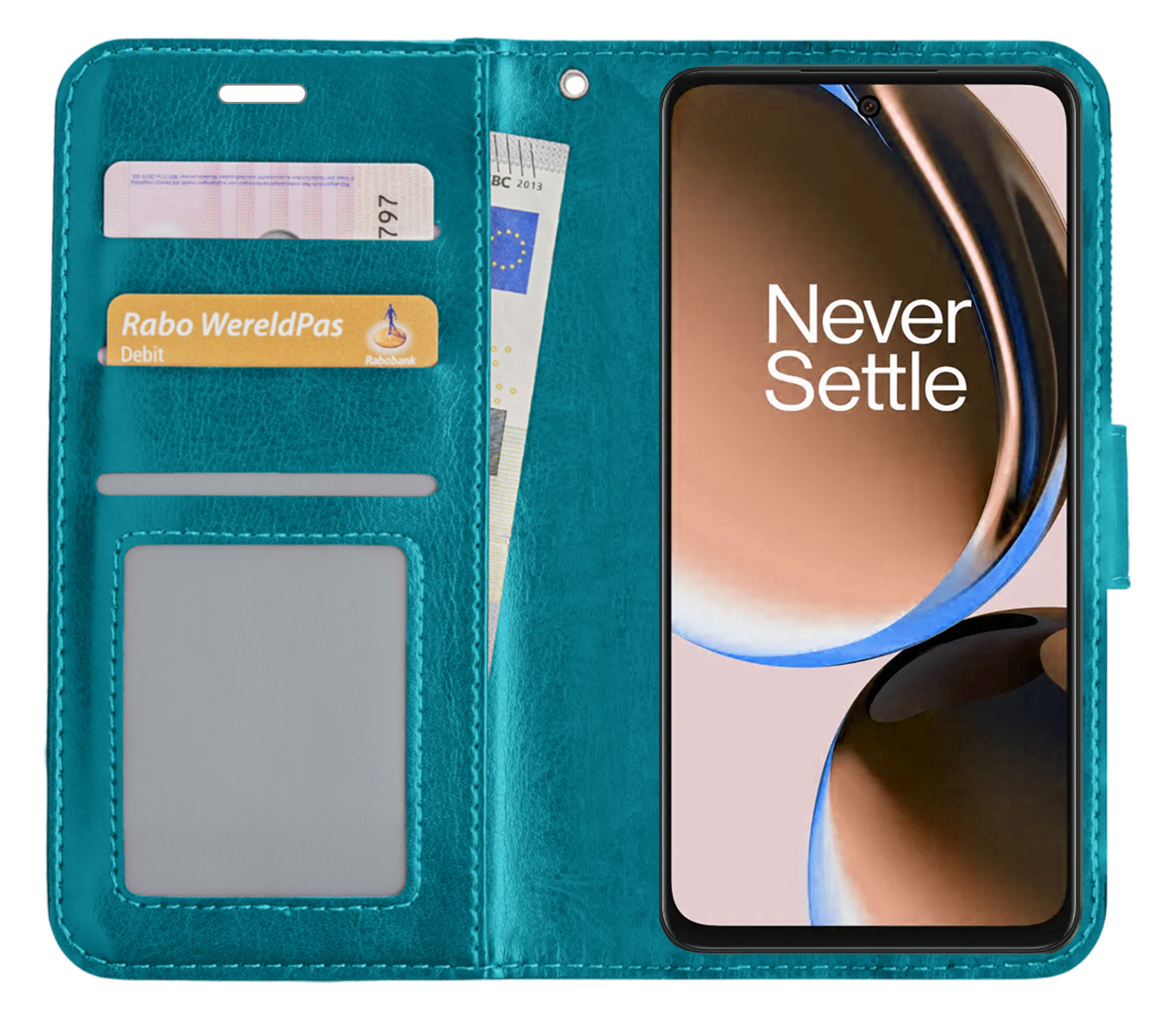 Nomfy Hoesje Geschikt voor OnePlus Nord CE 3 Lite Hoes Bookcase Flipcase Book Cover Met Screenprotector - Hoes Geschikt voor OnePlus Nord CE 3 Lite Hoesje Book Case - Turquoise