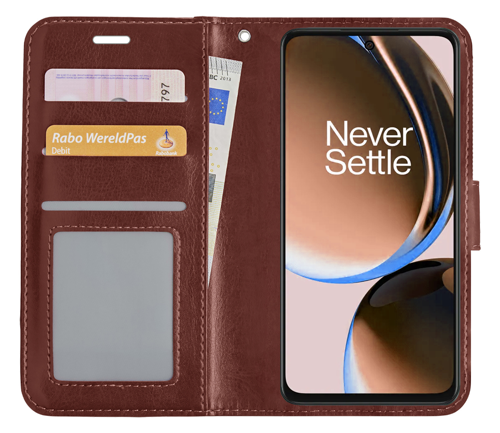Nomfy Hoesje Geschikt voor OnePlus Nord CE 3 Lite Hoes Bookcase Flipcase Book Cover Met 2x Screenprotector - Hoes Geschikt voor OnePlus Nord CE 3 Lite Hoesje Book Case - Bruin