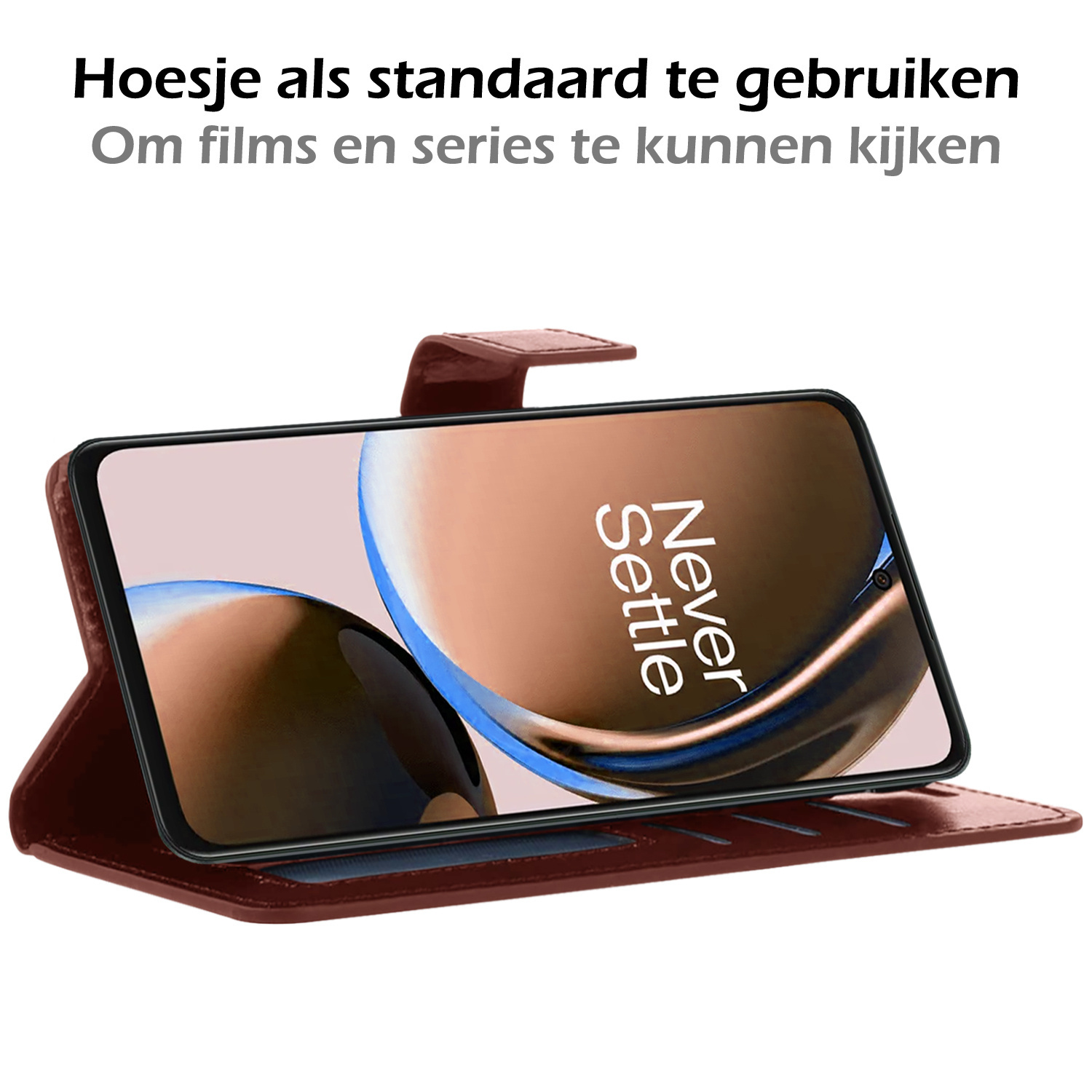 Nomfy Hoesje Geschikt voor OnePlus Nord CE 3 Lite Hoes Bookcase Flipcase Book Cover Met 2x Screenprotector - Hoes Geschikt voor OnePlus Nord CE 3 Lite Hoesje Book Case - Bruin