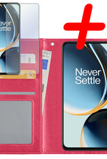 BASEY. Hoes Geschikt voor OnePlus Nord CE 3 Lite Hoesje Bookcase Hoes Flip Case Book Cover Met Screenprotector - Hoesje Geschikt voor OnePlus Nord CE 3 Lite Hoes Book Case Hoesje - Donkerroze